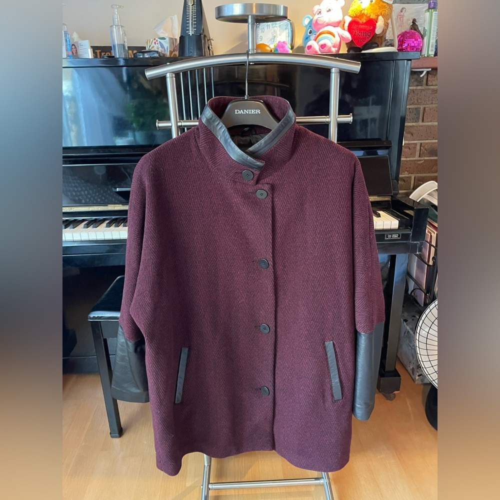 Danier Women's Maroon Coat with Leather Trim